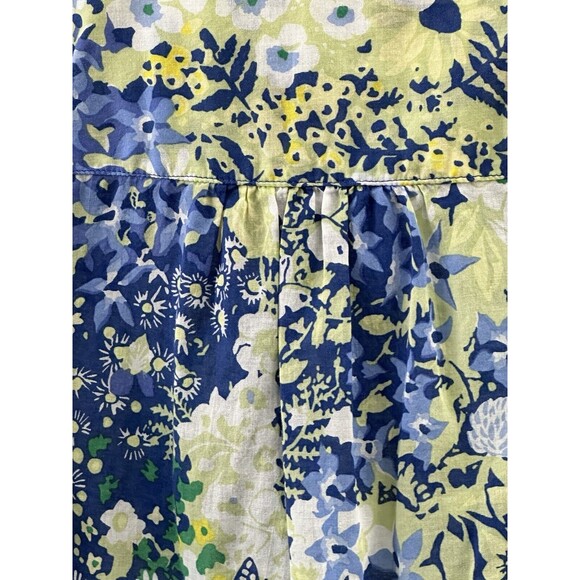 Talbots Blue Yellow White Floral Print LS Womens Top Size XS Ruffle Trim - Picture 6 of 8